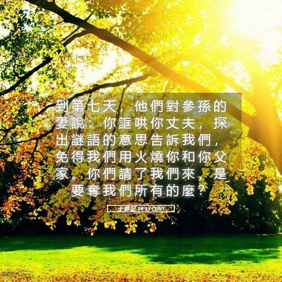 Picture 05 - 士 師 記 14:15 CUVT - 到 第 七 天 ， 他 們 對 參 孫 的 妻 - Bible Verse Picture