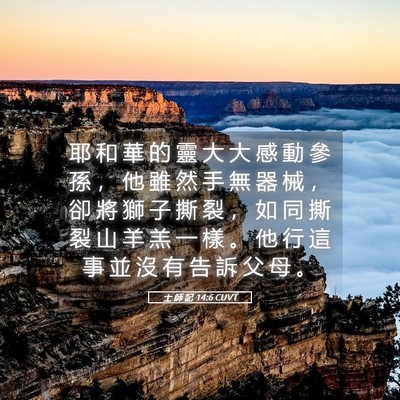 Picture 05 - 士 師 記 14:6 CUVT - 耶 和 華 的 靈 大 大 感 動 參 孫 ， - Bible Verse Picture