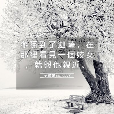 Picture 05 - 士 師 記 16:1 CUVT - 參 孫 到 了 迦 薩 ， 在 那 裡 看 見 - Bible Verse Picture