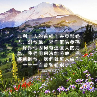 Picture 05 - 士 師 記 16:5 CUVT - 非 利 士 人 的 首 領 上 去 見 那 婦 - Bible Verse Picture