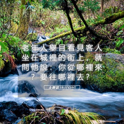 Picture 05 - 士 師 記 19:17 CUVT - 老 年 人 舉 目 看 見 客 人 坐 在 城 - Bible Verse Picture