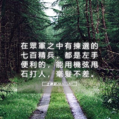 Picture 05 - 士 師 記 20:16 CUVT - 在 眾 軍 之 中 有 揀 選 的 七 百 精 - Bible Verse Picture