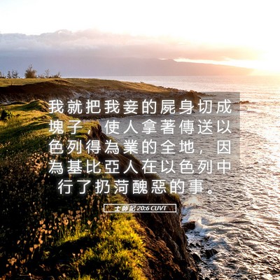 Picture 05 - 士 師 記 20:6 CUVT - 我 就 把 我 妾 的 屍 身 切 成 塊 子 - Bible Verse Picture
