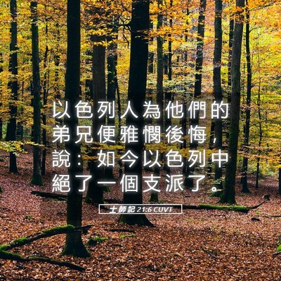 Picture 05 - 士 師 記 21:6 CUVT - 以 色 列 人 為 他 們 的 弟 兄 便 雅 - Bible Verse Picture