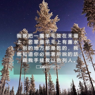 Picture 05 - 士 師 記 6:37 CUVT - 我 就 把 一 團 羊 毛 放 在 禾 場 上 - Bible Verse Picture