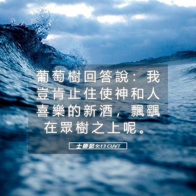 Picture 05 - 士 師 記 9:13 CUVT - 葡 萄 樹 回 答 說 ： 我 豈 肯 止 住 - Bible Verse Picture