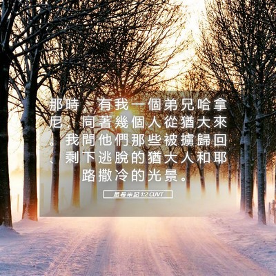 Picture 05 - 尼 希 米 記 1:2 CUVT - 那 時 ， 有 我 一 個 弟 兄 哈 拿 尼 - Bible Verse Picture