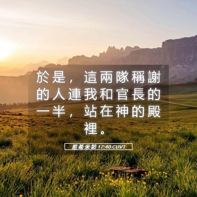 Picture 05 - 尼 希 米 記 12:40 CUVT - 於 是 ， 這 兩 隊 稱 謝 的 人 連 我 - Bible Verse Picture