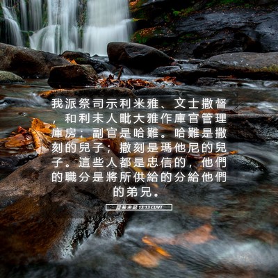 Picture 05 - 尼 希 米 記 13:13 CUVT - 我 派 祭 司 示 利 米 雅 、 文 士 撒 - Bible Verse Picture