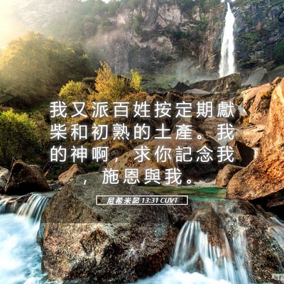 Picture 05 - 尼 希 米 記 13:31 CUVT - 我 又 派 百 姓 按 定 期 獻 柴 和 初 - Bible Verse Picture