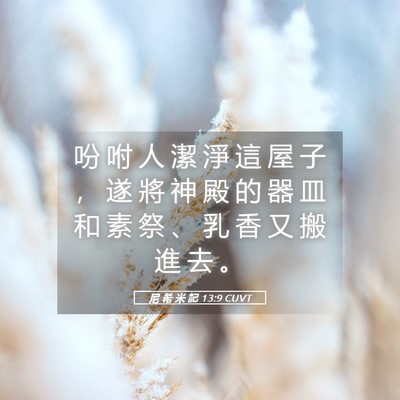 Picture 05 - 尼 希 米 記 13:9 CUVT - 吩 咐 人 潔 淨 這 屋 子 ， 遂 將 神 - Bible Verse Picture