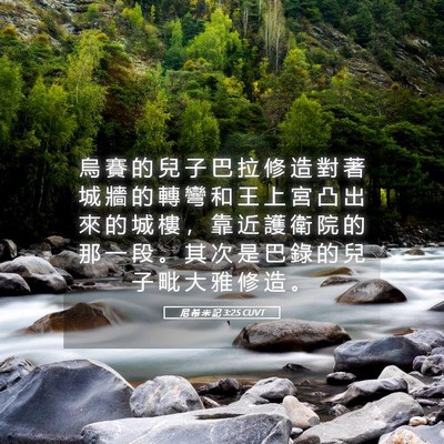 Picture 05 - 尼 希 米 記 3:25 CUVT - 烏 賽 的 兒 子 巴 拉 修 造 對 著 城 - Bible Verse Picture
