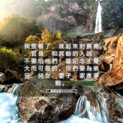 Picture 05 - 尼 希 米 記 4:14 CUVT - 我 察 看 了 ， 就 起 來 對 貴 冑 、 - Bible Verse Picture