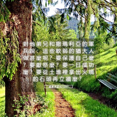 Picture 05 - 尼 希 米 記 4:2 CUVT - 對 他 弟 兄 和 撒 瑪 利 亞 的 軍 兵 - Bible Verse Picture