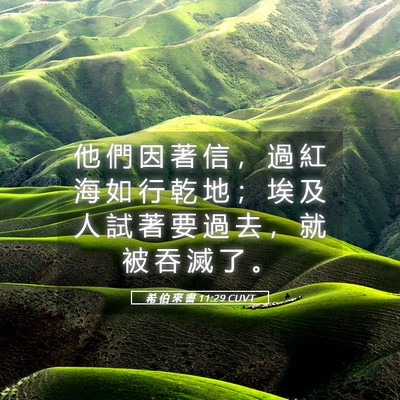 Picture 05 - 希 伯 來 書 11:29 CUVT - 他 們 因 著 信 ， 過 紅 海 如 行 乾 - Bible Verse Picture