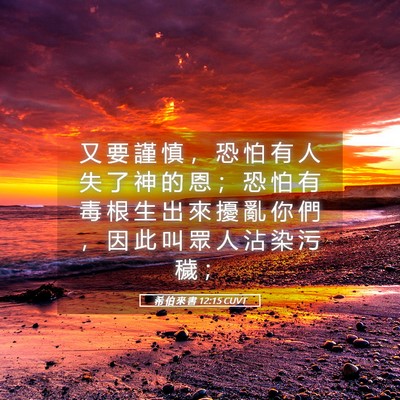 Picture 05 - 希 伯 來 書 12:15 CUVT - 又 要 謹 慎 ， 恐 怕 有 人 失 了 神 - Bible Verse Picture