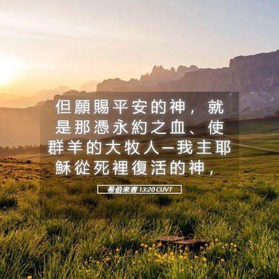 Picture 05 - 希 伯 來 書 13:20 CUVT - 但 願 賜 平 安 的 神 ， 就 是 那 憑 - Bible Verse Picture