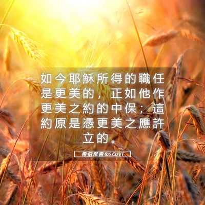 Picture 05 - 希 伯 來 書 8:6 CUVT - 如 今 耶 穌 所 得 的 職 任 是 更 美 - Bible Verse Picture