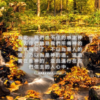 Picture 05 - 帖 撒 羅 尼 迦 前 書 2:13 CUVT - 為 此 ， 我 們 也 不 住 的 感 謝 神 - Bible Verse Picture