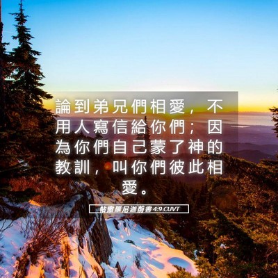 Picture 05 - 帖 撒 羅 尼 迦 前 書 4:9 CUVT - 論 到 弟 兄 們 相 愛 ， 不 用 人 寫 - Bible Verse Picture