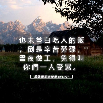 Picture 05 - 帖 撒 羅 尼 迦 後 書 3:8 CUVT - 也 未 嘗 白 吃 人 的 飯 ， 倒 是 辛 - Bible Verse Picture