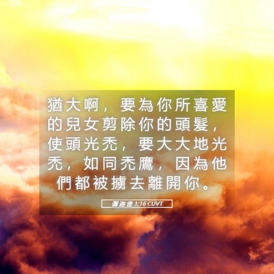 Picture 05 - 彌 迦 書 1:16 CUVT - 猶 大 啊 ， 要 為 你 所 喜 愛 的 兒 - Bible Verse Picture