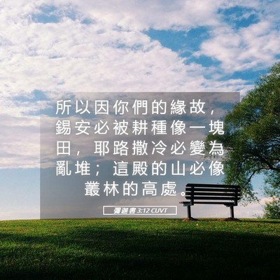 Picture 05 - 彌 迦 書 3:12 CUVT - 所 以 因 你 們 的 緣 故 ， 錫 安 必 - Bible Verse Picture