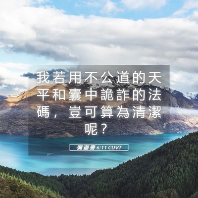 Picture 05 - 彌 迦 書 6:11 CUVT - 我 若 用 不 公 道 的 天 平 和 囊 中 - Bible Verse Picture