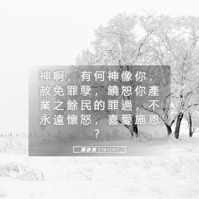 Picture 05 - 彌 迦 書 7:18 CUVT - 神 啊 ， 有 何 神 像 你 ， 赦 免 罪 - Bible Verse Picture
