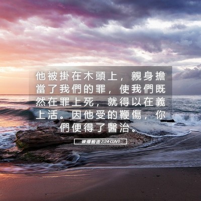 Picture 05 - 彼 得 前 書 2:24 CUVT - 他 被 掛 在 木 頭 上 ， 親 身 擔 當 - Bible Verse Picture
