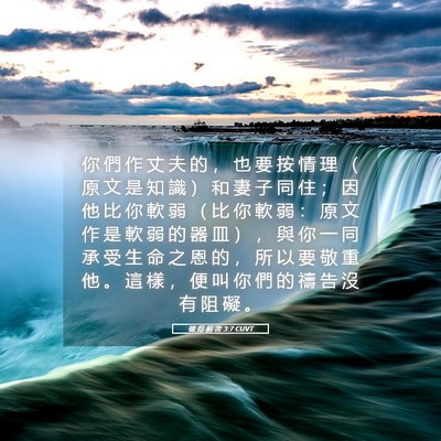 Picture 05 - 彼 得 前 書 3:7 CUVT - 你 們 作 丈 夫 的 ， 也 要 按 情 理 - Bible Verse Picture