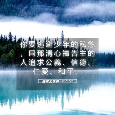 Picture 05 - 提 摩 太 後 書 2:22 CUVT - 你 要 逃 避 少 年 的 私 慾 ， 同 那 - Bible Verse Picture