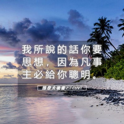 Picture 05 - 提 摩 太 後 書 2:7 CUVT - 我 所 說 的 話 你 要 思 想 ， 因 為 - Bible Verse Picture