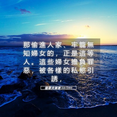 Picture 05 - 提 摩 太 後 書 3:6 CUVT - 那 偷 進 人 家 、 牢 籠 無 知 婦 女 - Bible Verse Picture