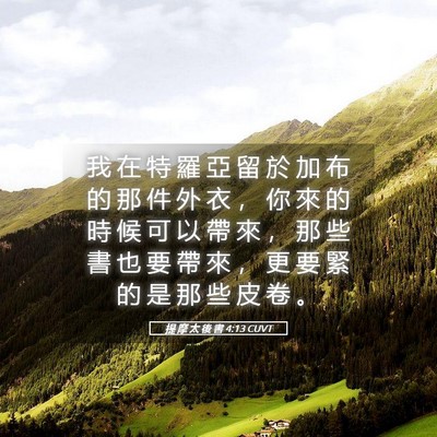 Picture 05 - 提 摩 太 後 書 4:13 CUVT - 我 在 特 羅 亞 留 於 加 布 的 那 件 - Bible Verse Picture