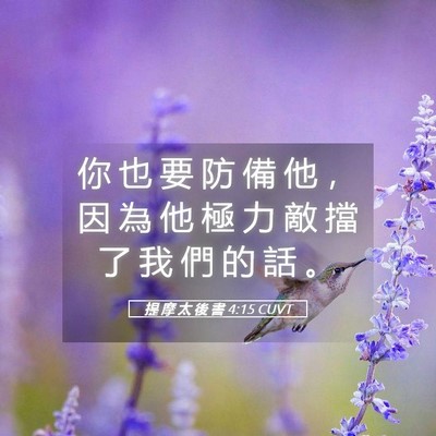 Picture 05 - 提 摩 太 後 書 4:15 CUVT - 你 也 要 防 備 他 ， 因 為 他 極 力 - Bible Verse Picture