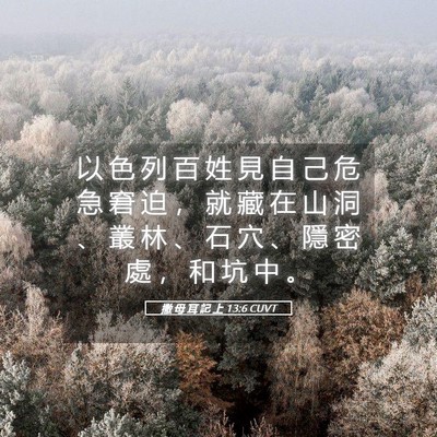 Picture 05 - 撒 母 耳 記 上 13:6 CUVT - 以 色 列 百 姓 見 自 己 危 急 窘 迫 - Bible Verse Picture
