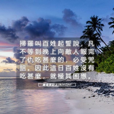 Picture 05 - 撒 母 耳 記 上 14:24 CUVT - 掃 羅 叫 百 姓 起 誓 說 ， 凡 不 等 - Bible Verse Picture