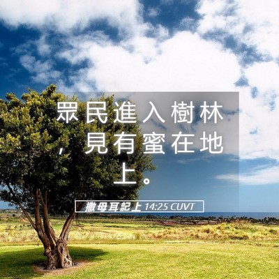 Picture 05 - 撒 母 耳 記 上 14:25 CUVT - 眾 民 進 入 樹 林 ， 見 有 蜜 在 地 - Bible Verse Picture