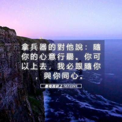 Picture 05 - 撒 母 耳 記 上 14:7 CUVT - 拿 兵 器 的 對 他 說 ： 隨 你 的 心 - Bible Verse Picture