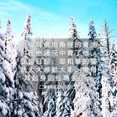 Picture 05 - 撒 母 耳 記 上 16:13 CUVT - 撒 母 耳 就 用 角 裡 的 膏 油 ， 在 - Bible Verse Picture