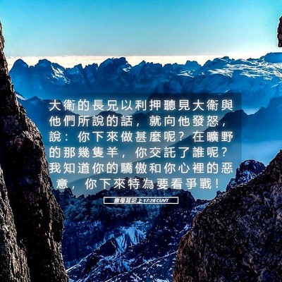 Picture 05 - 撒 母 耳 記 上 17:28 CUVT - 大 衛 的 長 兄 以 利 押 聽 見 大 衛 - Bible Verse Picture