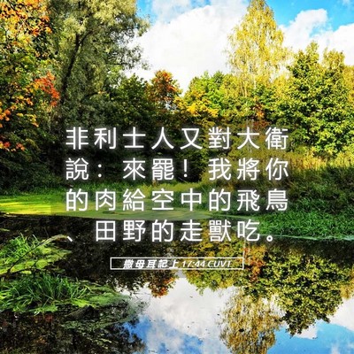 Picture 05 - 撒 母 耳 記 上 17:44 CUVT - 非 利 士 人 又 對 大 衛 說 ： 來 罷 - Bible Verse Picture