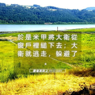 Picture 05 - 撒 母 耳 記 上 19:12 CUVT - 於 是 米 甲 將 大 衛 從 窗 戶 裡 縋 - Bible Verse Picture