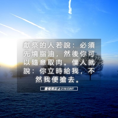 Picture 05 - 撒 母 耳 記 上 2:16 CUVT - 獻 祭 的 人 若 說 ： 必 須 先 燒 脂 - Bible Verse Picture
