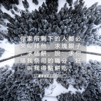 Picture 05 - 撒 母 耳 記 上 2:36 CUVT - 你 家 所 剩 下 的 人 都 必 來 叩 拜 - Bible Verse Picture