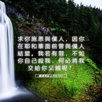 Picture 05 - 撒 母 耳 記 上 20:8 CUVT - 求 你 施 恩 與 僕 人 ， 因 你 在 耶 - Bible Verse Picture