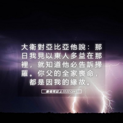Picture 05 - 撒 母 耳 記 上 22:22 CUVT - 大 衛 對 亞 比 亞 他 說 ： 那 日 我 - Bible Verse Picture