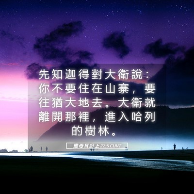 Picture 05 - 撒 母 耳 記 上 22:5 CUVT - 先 知 迦 得 對 大 衛 說 ： 你 不 要 - Bible Verse Picture