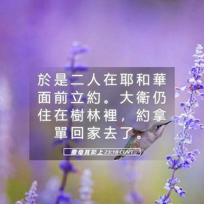 Picture 05 - 撒 母 耳 記 上 23:18 CUVT - 於 是 二 人 在 耶 和 華 面 前 立 約 - Bible Verse Picture